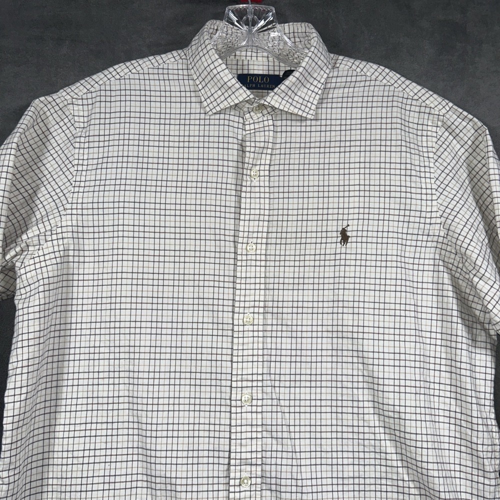 Polo Ralph Lauren Shirt Mens Large Ivory Brown Check Long Sleeve Button Up - Picture 2 of 13